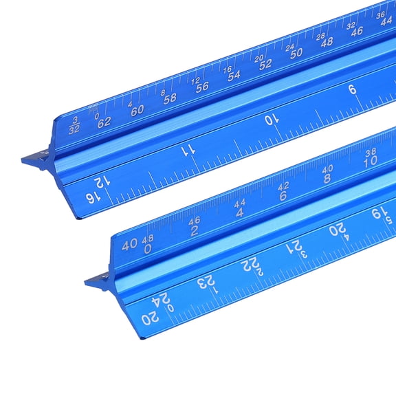 Uxcell 13 Inch Imperial Engineer Scale Ruler, 2 Pcs Architectural Scale Ruler Aluminum Triangular Civil Drafting Tool for Architect Blueprint Engineering Office Supplies, Blue