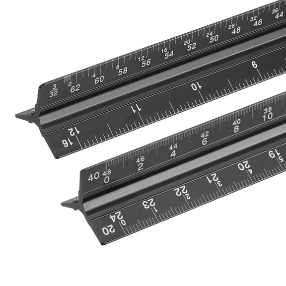 Uxcell 13 Inch Imperial Engineer Scale Ruler, 2 Pcs Architectural Scale Ruler Aluminum Triangular Civil Drafting Tool for Architect Blueprint Engineering Office Supplies, Black