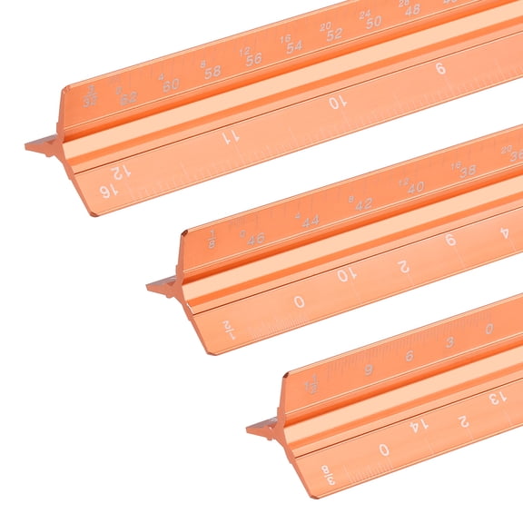 Uxcell 13 Inch Imperial Engineer Scale Ruler, Architectural Scale Ruler Aluminum Triangular Civil Drafting Tool for Architect Blueprint Engineering Office Supplies, Yellow