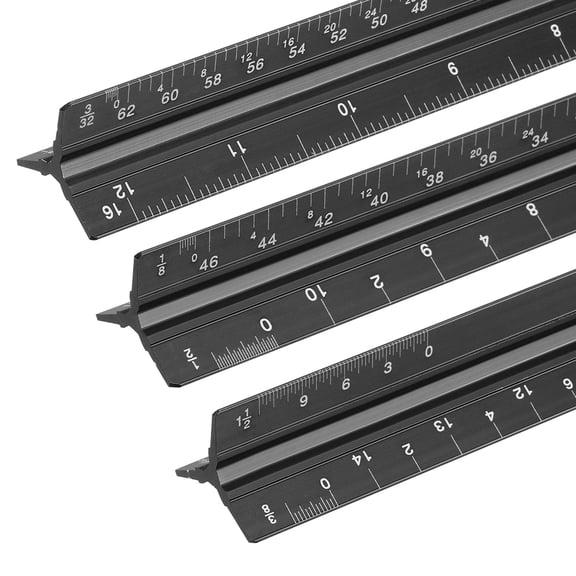 Uxcell 13 Inch Imperial Engineer Scale Ruler, Architectural Scale Ruler Aluminum Triangular Civil Drafting Tool for Architect Blueprint Engineering Office Supplies, Black