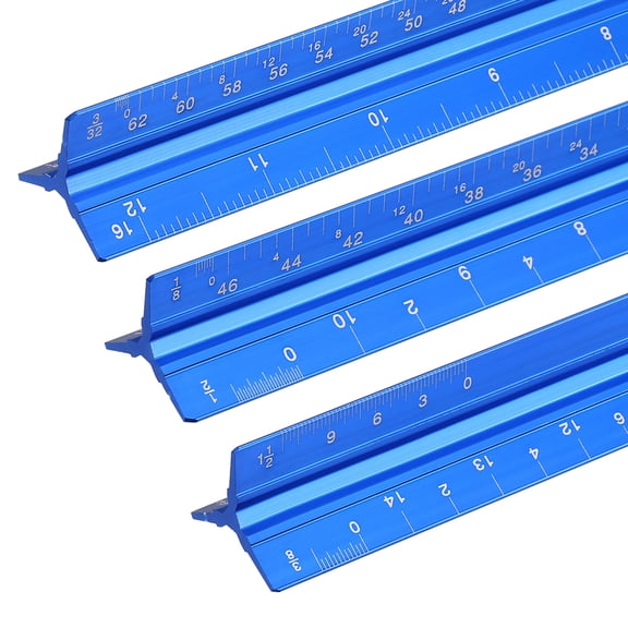 Uxcell 13 Inch Imperial Engineer Scale Ruler, Architectural Scale Ruler Aluminum Triangular Civil Drafting Tool for Architect Blueprint Engineering Office Supplies, Blue