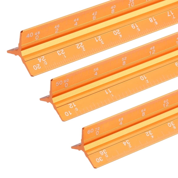Uxcell 13 Inch Imperial Engineer Scale Ruler, Architectural Scale Rulers Aluminum Triangular Civil Drafting Tool for Architect Blueprint Engineering Office Supplies, Yellow