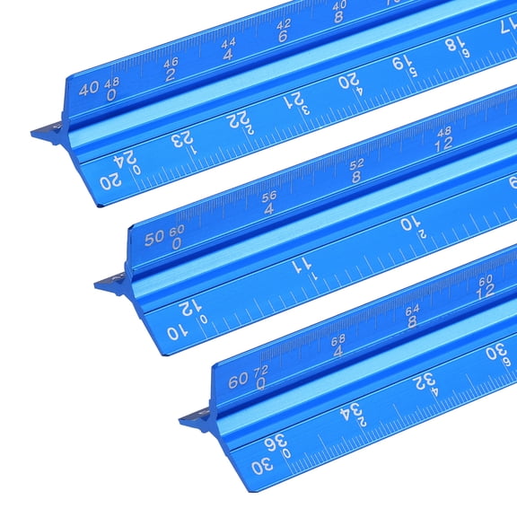 Uxcell 13 Inch Imperial Engineer Scale Ruler, Architectural Scale Rulers Aluminum Triangular Civil Drafting Tool for Architect Blueprint Engineering Office Supplies, Blue