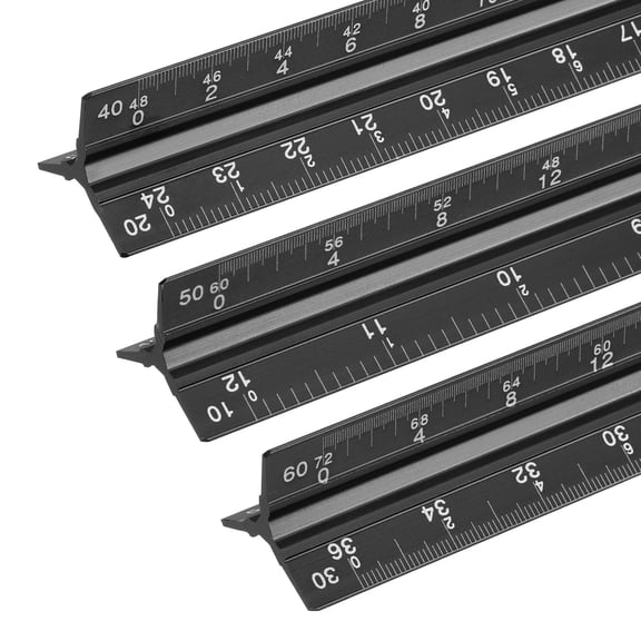 Uxcell 13 Inch Imperial Engineer Scale Ruler, Architectural Scale Rulers Aluminum Triangular Civil Drafting Tool for Architect Blueprint Engineering Office Supplies, Black