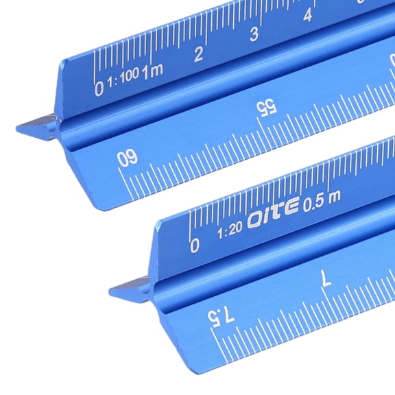 Uxcell 13 Inch Metric Engineer Scale Ruler, 2 Pcs Architectural Scale Ruler Aluminum Triangular Civil Drafting Tool for Architect Blueprint Engineering Office Supplies, Blue