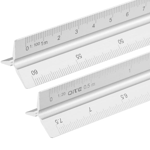 Uxcell 13 Inch Metric Engineer Scale Ruler, 2 Pcs Architectural Scale Ruler Aluminum Triangular Civil Drafting Tool for Architect Blueprint Engineering Office Supplies, Silver