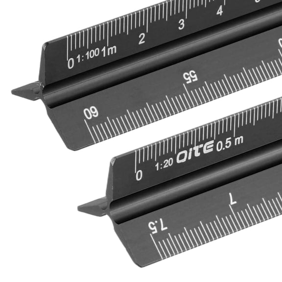 Uxcell 13 Inch Metric Engineer Scale Ruler, 2 Pcs Architectural Scale Ruler Aluminum Triangular Civil Drafting Tool for Architect Blueprint Engineering Office Supplies, Black