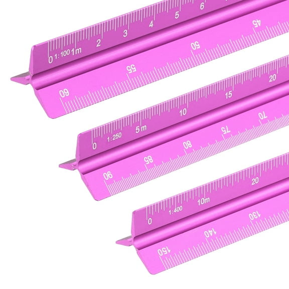 Uxcell 13 Inch Metric Engineer Scale Ruler, Architectural Scale Ruler Aluminum Triangular Civil Drafting Tool for Architect Blueprint Engineering Office Supplies, Rose Red