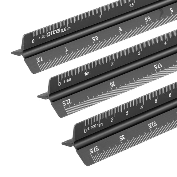 Uxcell 13 Inch Metric Engineer Scale Ruler, Architectural Scale Rulers Aluminum Triangular Civil Drafting Tool for Architect Blueprint Engineering Office Supplies, Black
