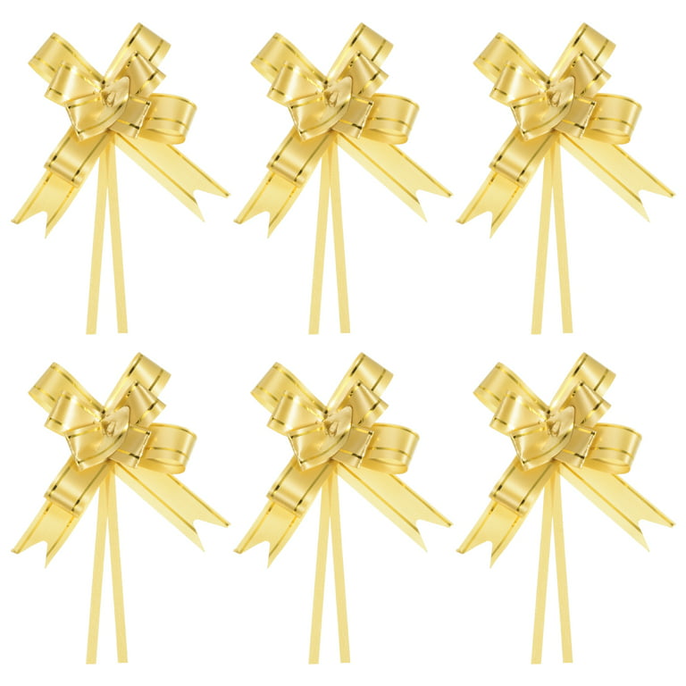 Uxcell 13 inch Pull Bows Ribbon Gift Wrapping String Gold Thread Style Decorative Bow Tie Gold Tone 100 Pack