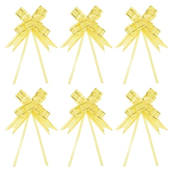 Uxcell 13 Inch Pull Bows Ribbon Gift Wrapping String Gold Thread Style Decorative Bow Tie Yellow 100 Pack