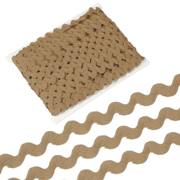 Uxcell 13 Yard Rick Rack Trim Ribbon, 5mm Wave Sewing Bending Fringe Trim Wave Ribbon Trim for Sewing DIY Clothes Wrapping Wedding Party Decoration, Light Brown