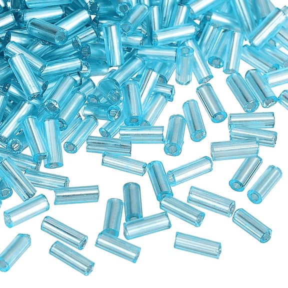 Uxcell 1300 Pack Glass Bugle Beads, 4x1.7mm Tube Mini Loose Glass Seed Spacer Bead for DIY (Sky Blue)