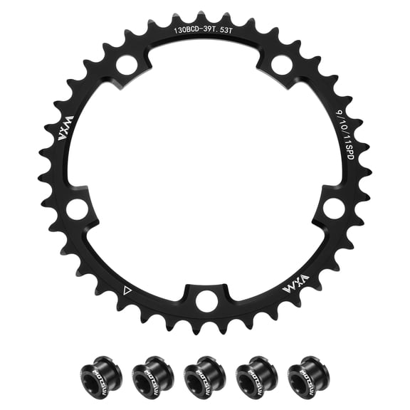 Uxcell 130BCD Bike Chainring Set 39T Round Narrow Wide Single Aluminum Chainring Chainwheel with Double Round 5 Bolts for Road Bike Bicycle 9/10/11 Speed Chains