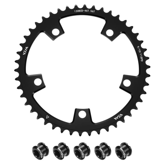 Uxcell 130BCD Bike Chainring Set 46T Round Narrow Wide Single Aluminum Chainring Chainwheel with Double Round 5 Bolts for Road Bike Bicycle 9/10/11 Speed Chains