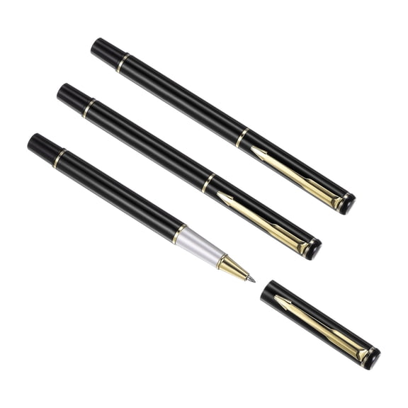 Uxcell 135mm Metal Ballpoint Pen Medium Point 1mm Black Ink Business Roller Ball Pens, Black Gold 3 Pack