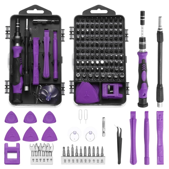 Uxcell 136 in 1 Magnetic Precision Screwdriver Set Electronics Repair Tools Kit with 96 Bits Flexible Shaft and Extension Rod for Cellphone Game Console Laptop PC Computer Camera, Purple
