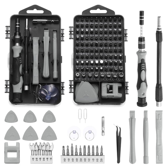Uxcell 136 in 1 Magnetic Precision Screwdriver Set Electronics Repair Tools Kit with 96 Bits Flexible Shaft and Extension Rod for Cellphone Game Console Laptop PC Computer Camera, Grey