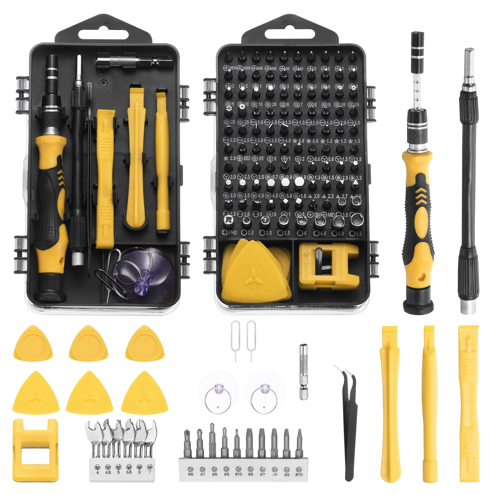 Uxcell 136 in 1 Magnetic Precision Screwdriver Set Electronics Repair Tools Kit with 96 Bits Flexible Shaft and Extension Rod for Cellphone Game Console Laptop PC Computer Camera, Yellow