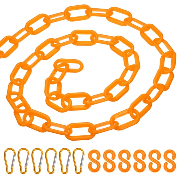 Uxcell 13Ft Plastic Chain Barrier, Safety Link Chain Stanchion with 6 S-Hooks and 6 Clips, Orange