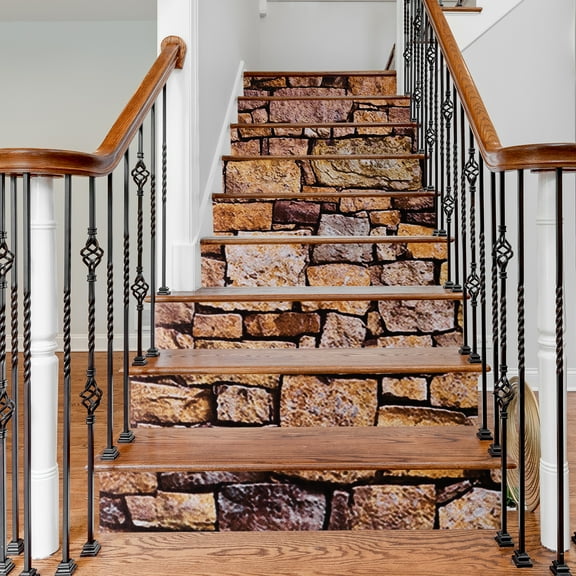 Uxcell 13Packs Stair Stickers 39"x7" Self Adhesive Staircase Decals Stone Pattern