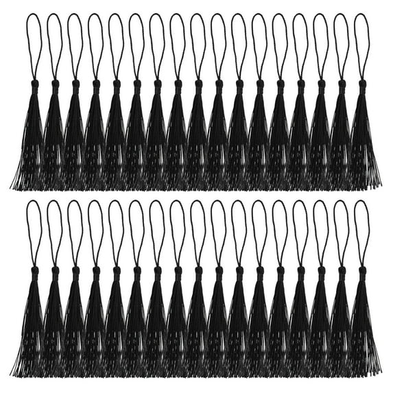 Uxcell 13cm/5 Inch Bookmark Tassels, Soft Silky Floss Cord Loop Mini Tassels for Craft DIY Black 100 Pack
