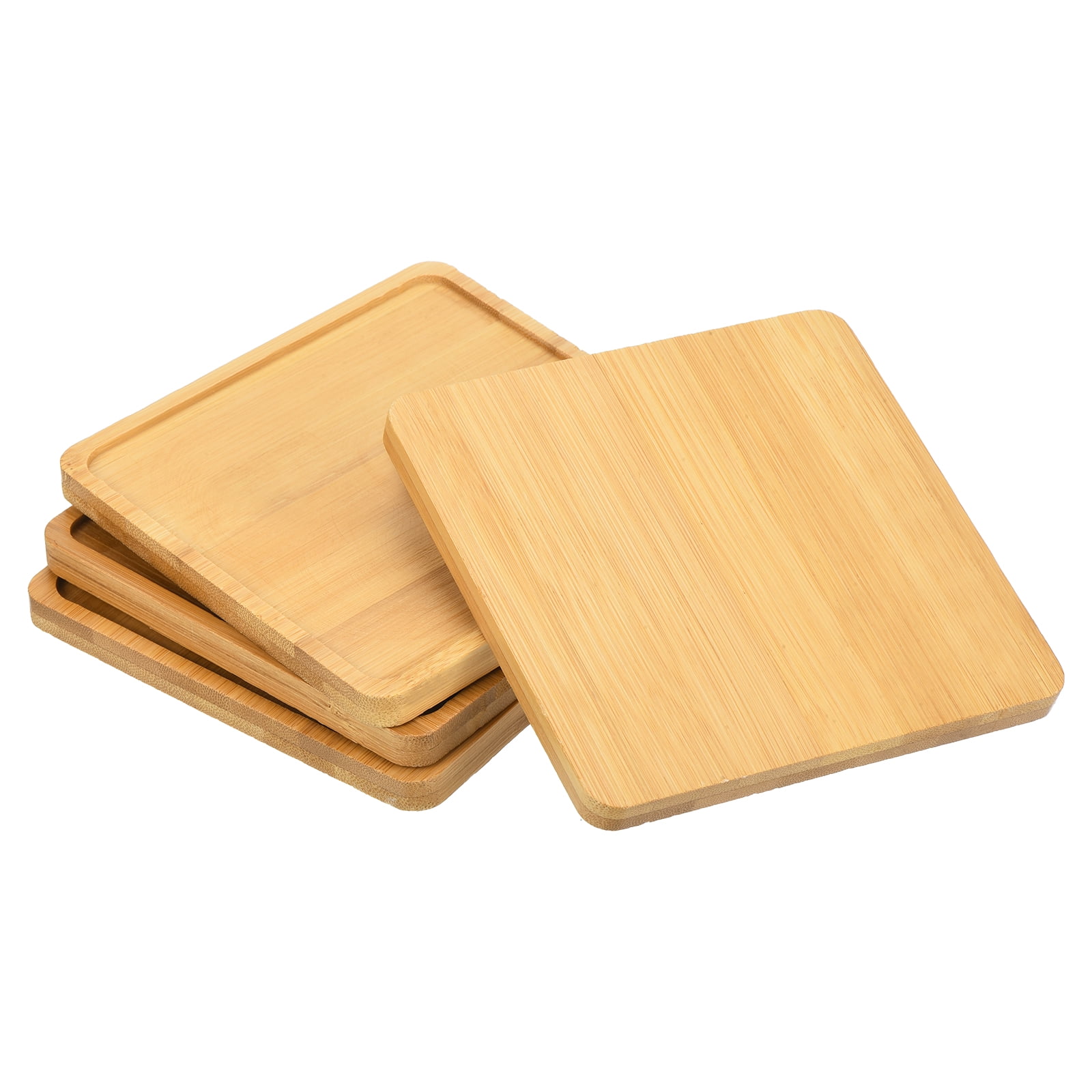 Uxcell 13cm Square Bamboo Plant Pot Saucer Flower Drip Tray for Indoors