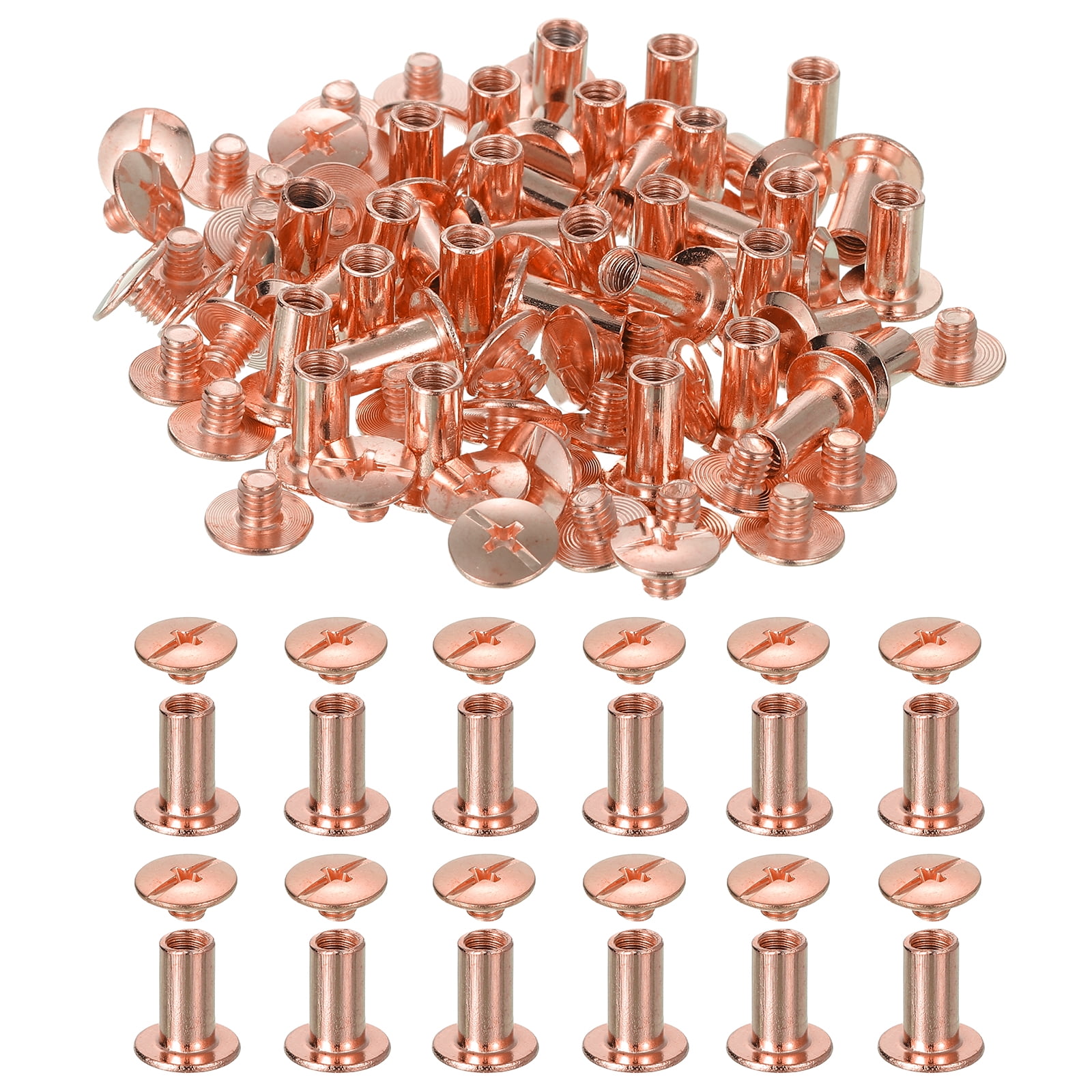 Uxcell 13mm Chicago Screws Leather Rivets, 120 Set Leather Rivets Nail Stud Screws Bolt Assorted Kit for DIY Leather Craft Bookbinding Decorate Repair Belt Bag Clothing, Rose Gold