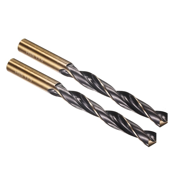Uxcell 13mm Drill Bit, Jobber Straight Shank M2 High-Speed Steel 118 Black Nitride Oven-baked Yellow Treatment for Metal Steel Alloy Hard Material - 2 Pack