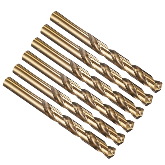Uxcell 13mm Drill Bit, Jobber Straight Shank M35 Cobalt 5% High-Speed Steel 135° Gold Finish for Stainless Steel Hard Metal - 6 Pack