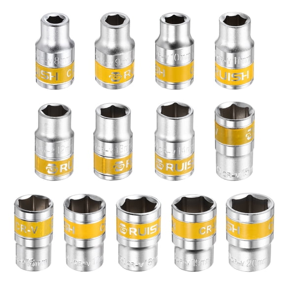 Uxcell 13pcs 1/2" Drive 6 Points Socket 8-20mm CR-V Metric Shallow Impact Socket