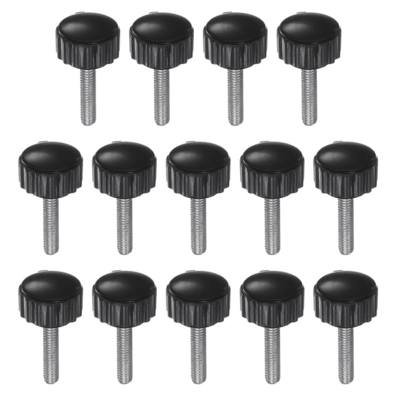 Uxcell 14 Pack M4 x 15mm Male Thread 16mm Knurled Grip Clamping Knobs Handle Thumb Screw Black