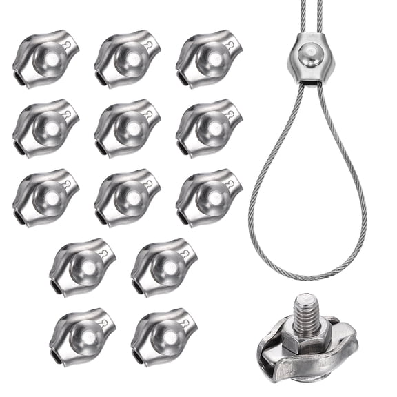 Uxcell 14 Pcs Stainless Steel Single Wire Rope Clips, M4 Single Bolt Cable Clips Clamp for 1/16 Inch Diameter Wire Rope for Rigging Tent Rope Guard Railing System, Silver