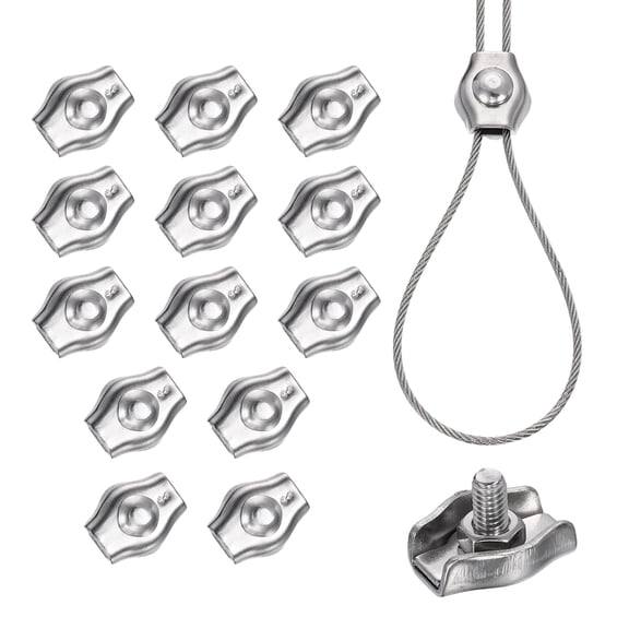 Uxcell 14 Pcs Stainless Steel Single Wire Rope Clips, M4 Single Bolt Cable Clips Clamp for 5/64 Inch-3/32 Inch Diameter Wire Rope for Rigging Tent Rope Guard Railing System, Silver