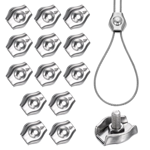 Uxcell 14 Pcs Stainless Steel Single Wire Rope Clips, M5 Single Bolt Cable Clips Clamp for 1/8 Inch Diameter Wire Rope for Rigging Tent Rope Guard Railing System, Silver