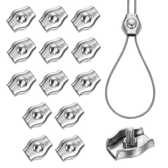 Uxcell 14 Pcs Stainless Steel Single Wire Rope Clips, M5 Single Bolt Cable Clips Clamp for 5/32 Inch Diameter Wire Rope for Rigging Tent Rope Guard Railing System, Silver