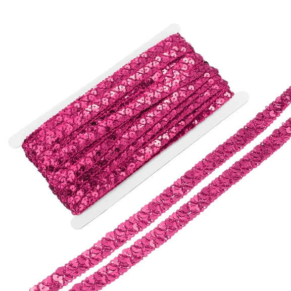 Uxcell 14 Yard Sequins Beaded Lace Trim 2 Row 0.6 inch Braid Trim Strip for Crafts, Embellishments, Costume Rose Red
