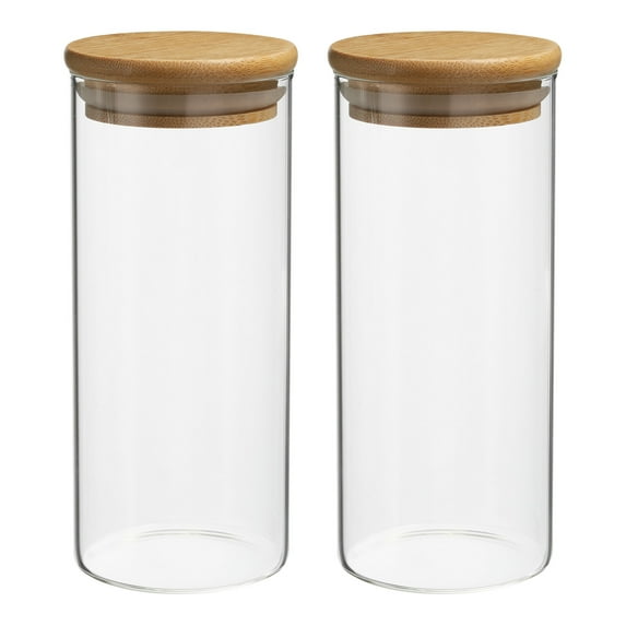 Uxcell 14 oz Glass Jar with Airtight Bamboo Lid Glass Kitchen Container Clear Food Storage Jar 2 Pack (15x6.6cm)