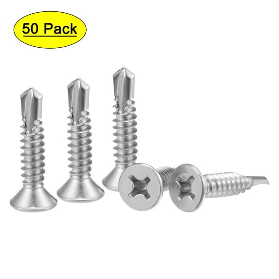 Uxcell #14 x 1 17/64" 410 Stainless Steel Full Thread Phillips Head Self Drilling Screws 50 Pack