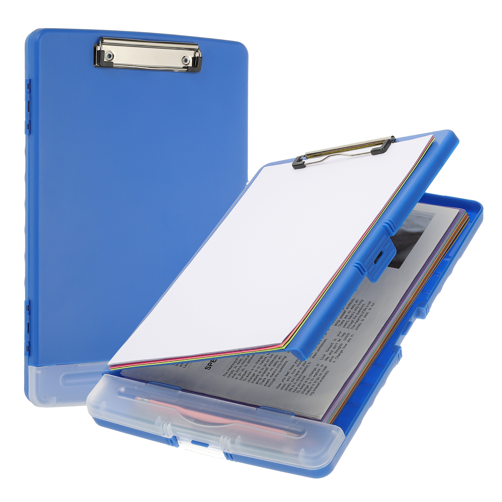 Uxcell 14'' x 10'' Metal Clipboard with Plastic Storage Large Capacity Clipboards Case for Writing Dark Blue