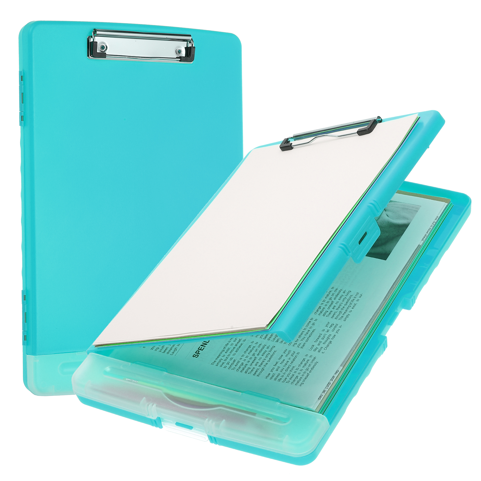 Uxcell 14'' x 10'' Metal Clipboard with Plastic Storage Large Capacity Clipboards Case for Writing Green