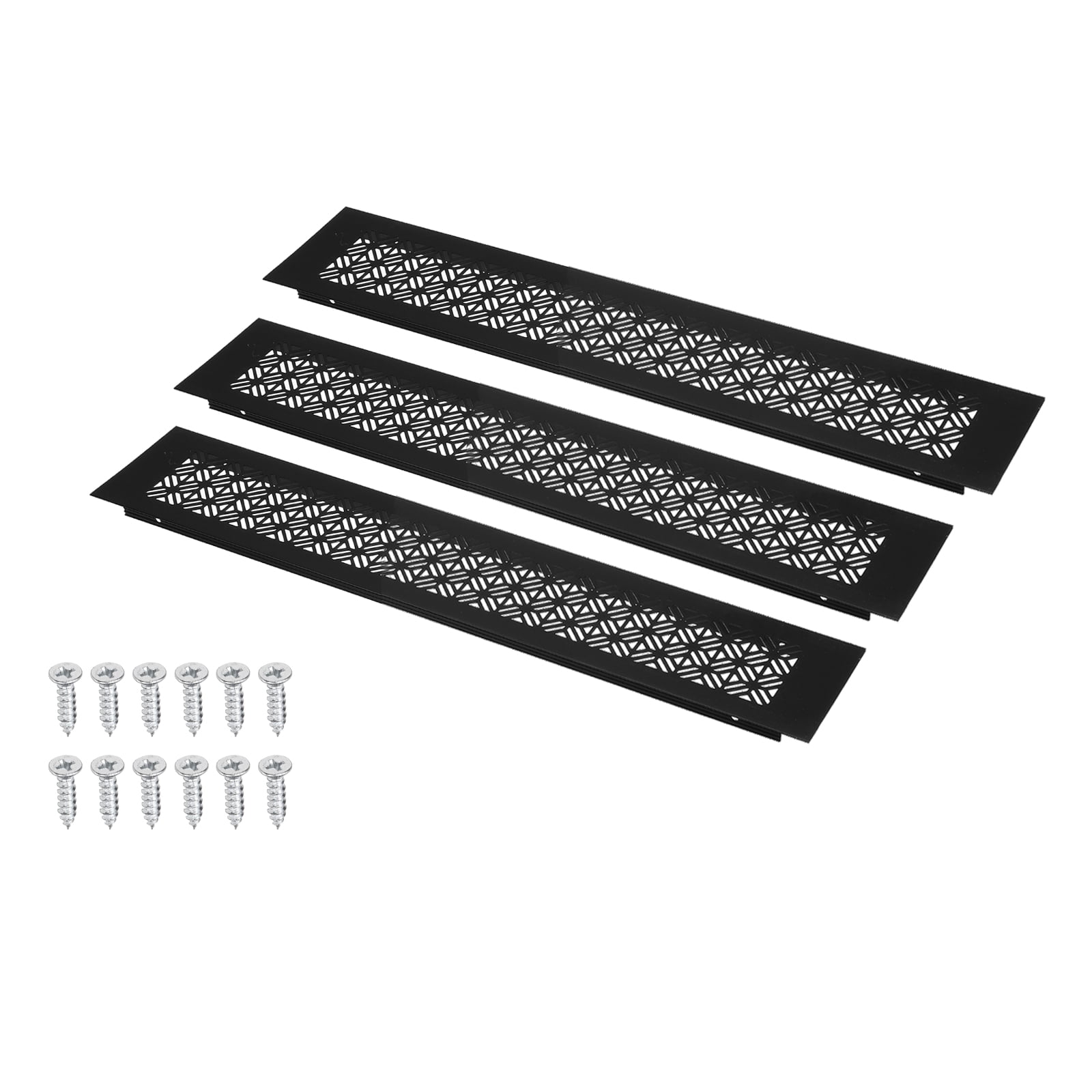 Uxcell 14 x 3 Inch (Duct Openings) Air Vent Cover, 3Set Aluminum Grille Ventilation Cover Louvered with Mounting Screws for Cabinet Wardrobe Door, Black (16 x 3 Inch Outer Size)