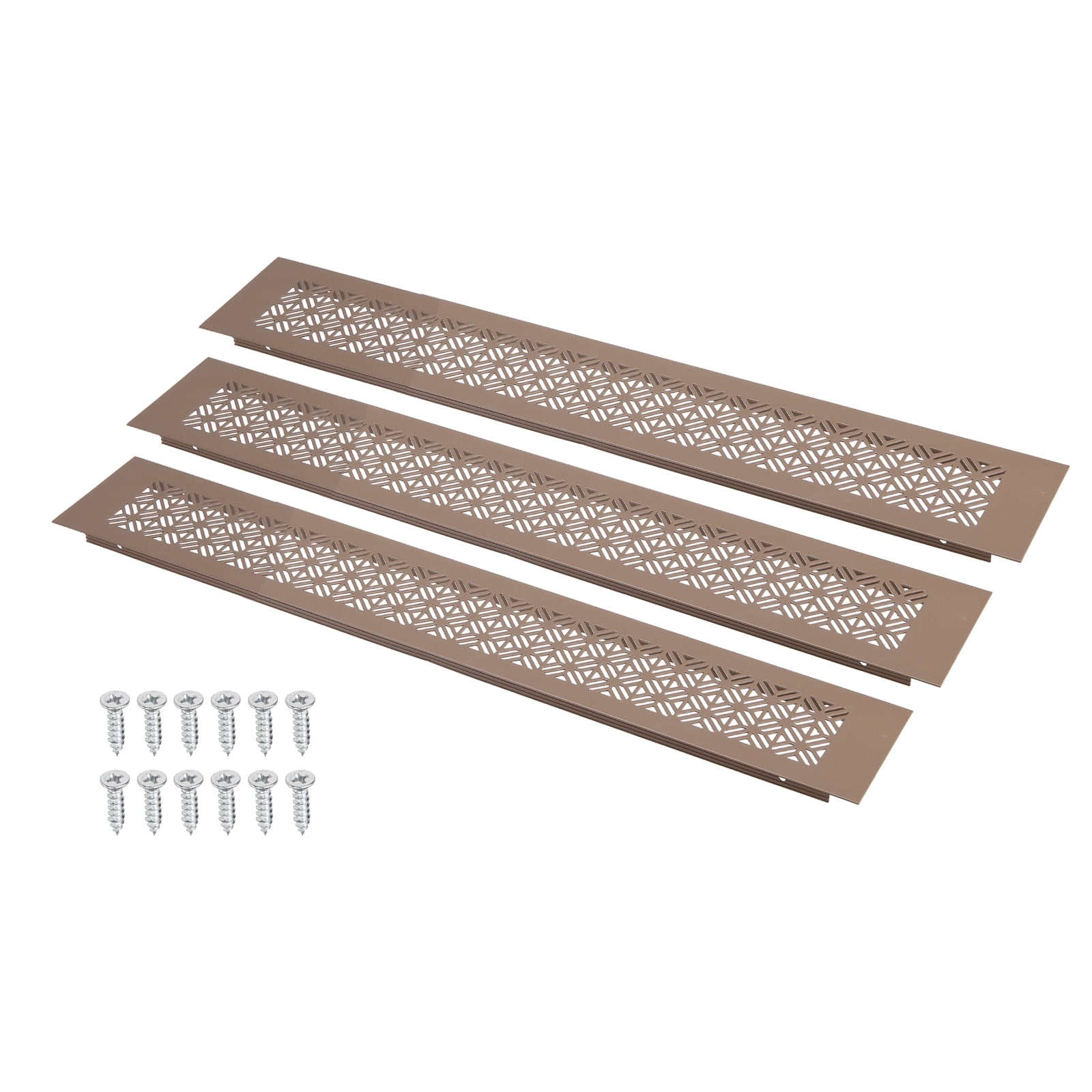 Uxcell 14 x 3 Inch (Duct Openings) Air Vent Cover, 3Set Aluminum Grille Ventilation Cover Louvered with Mounting Screws for Cabinet Wardrobe Door, Brown (16 x 3 Inch Outer Size)