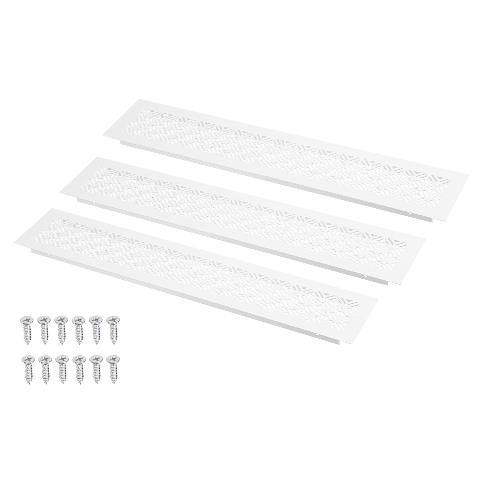 Uxcell 14 x 3 Inch (Duct Openings) Air Vent Cover, 3Set Aluminum Grille Ventilation Cover Louvered with Mounting Screws for Cabinet Wardrobe Door, White (16 x 3 Inch Outer Size)
