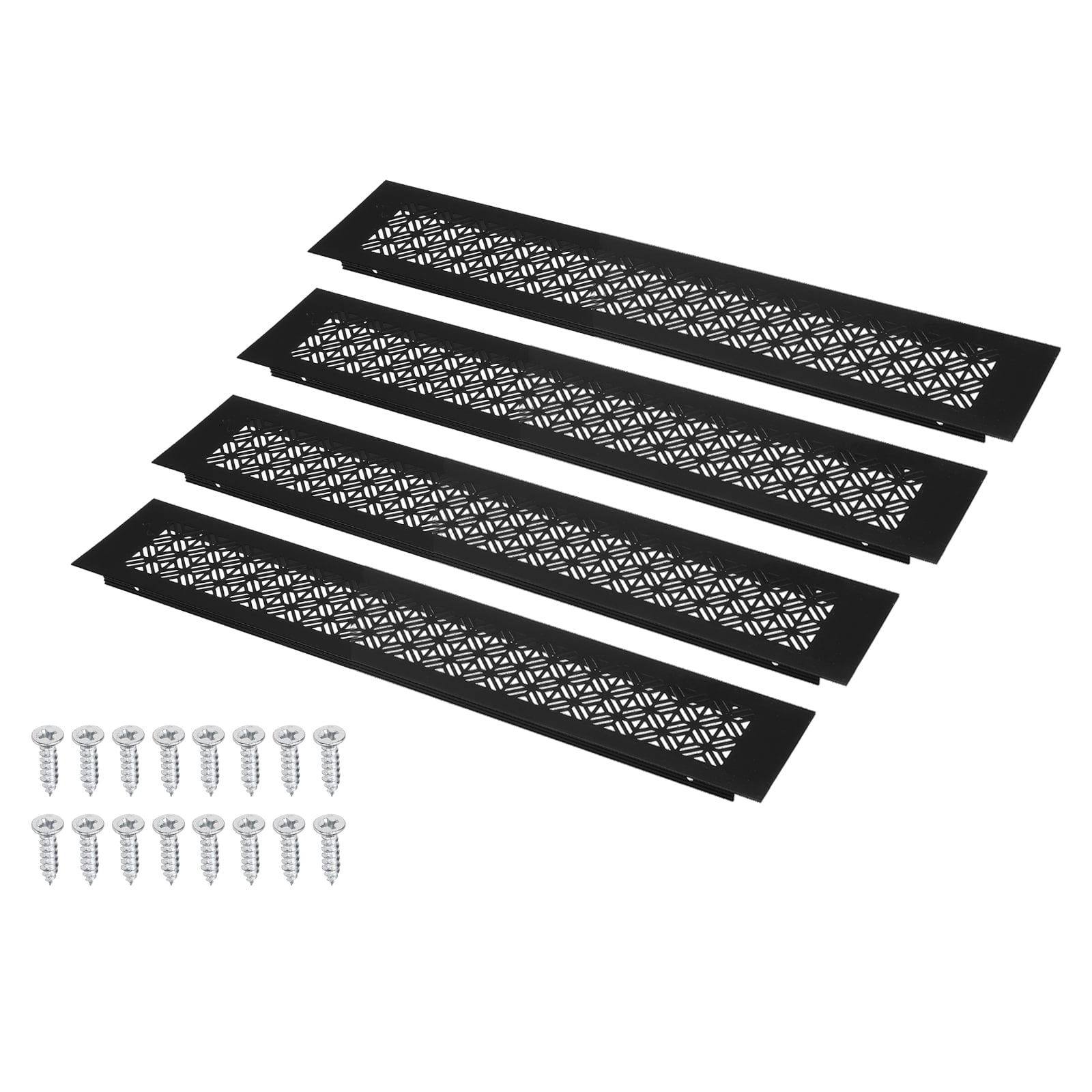 Uxcell 14 x 3 Inch (Duct Openings) Air Vent Cover, 4Set Aluminum Grille Ventilation Cover Louvered with Mounting Screws for Cabinet Wardrobe Door, Black (16 x 3 Inch Outer Size)