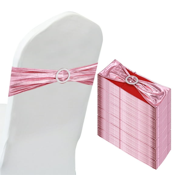 Uxcell 14"x5" Stretch Chair Sashes Bows Chair Bands Sashes with Buckle Slider Rose Pink 50 Pack
