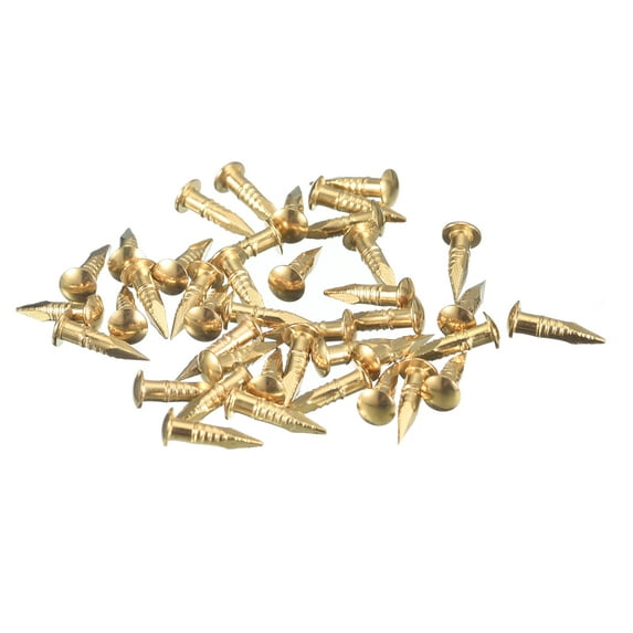 Uxcell 140Pcs Small Tiny Nails 2x10mm(DxL) Tiny Brass Nails Hardware Round Head Brass Nail for Wooden DIY Projects, Brass Tone