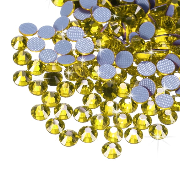 Uxcell Hotfix Rhinestones Flatback Crystal Glass Gems for Craft Clothes DIY Decoration Lemon Yellow 4mm