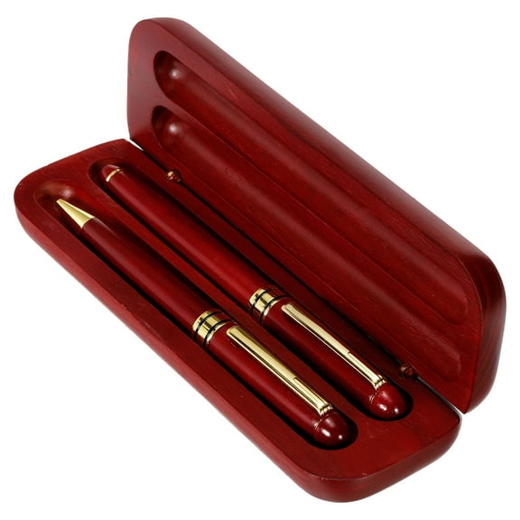 Uxcell 147mm Black Ink Ballpoint Pen Business Metal Pen 0.5mm Point with Wood Gift Box Professional, Red