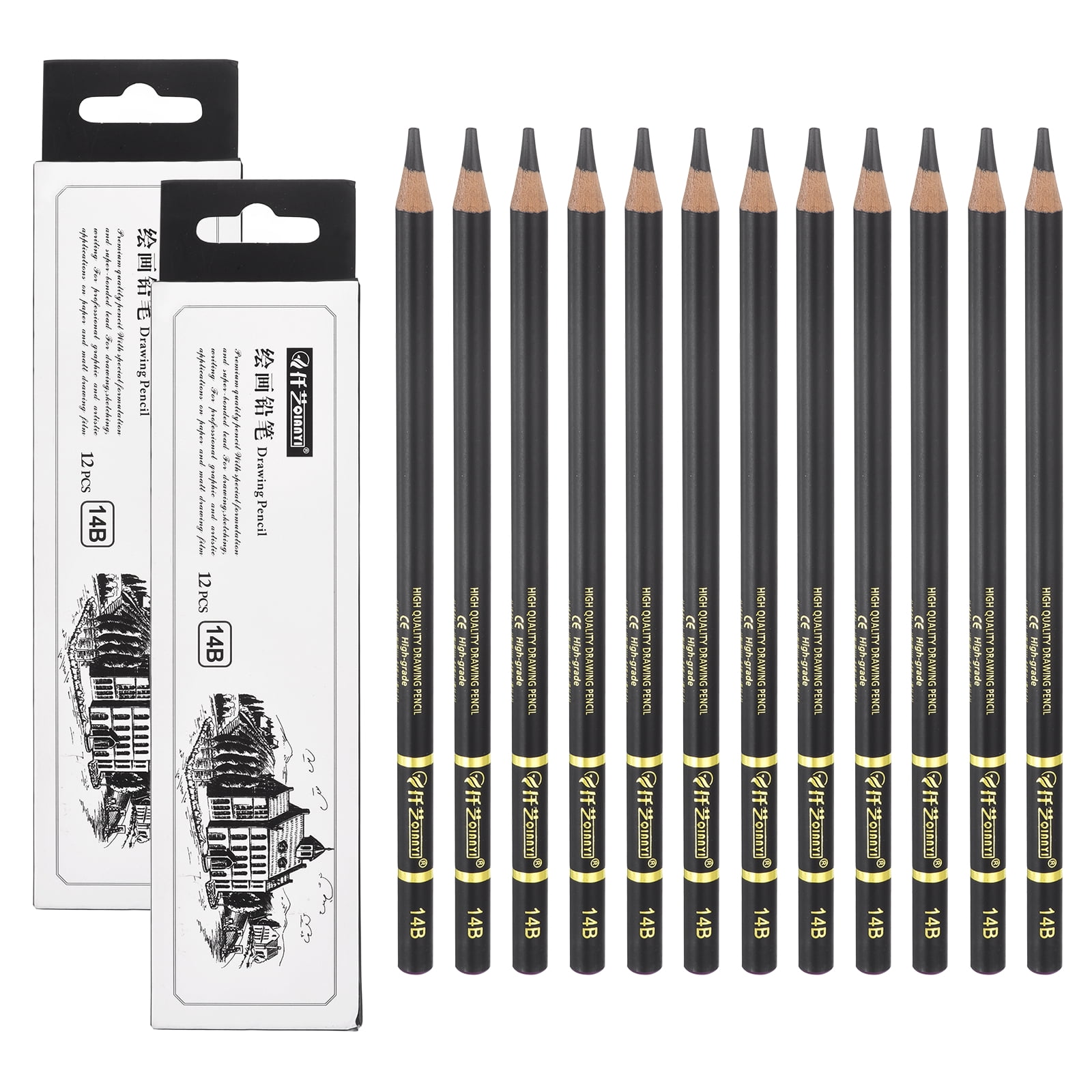 Uxcell 14B Sketch Pencils for Drawing, 24Pcs Professional Art Drawing Pencils Graphite Wood Art Supplies Break-Resistant for Artists Beginners Shading Sketching Doodling, Dark Purple